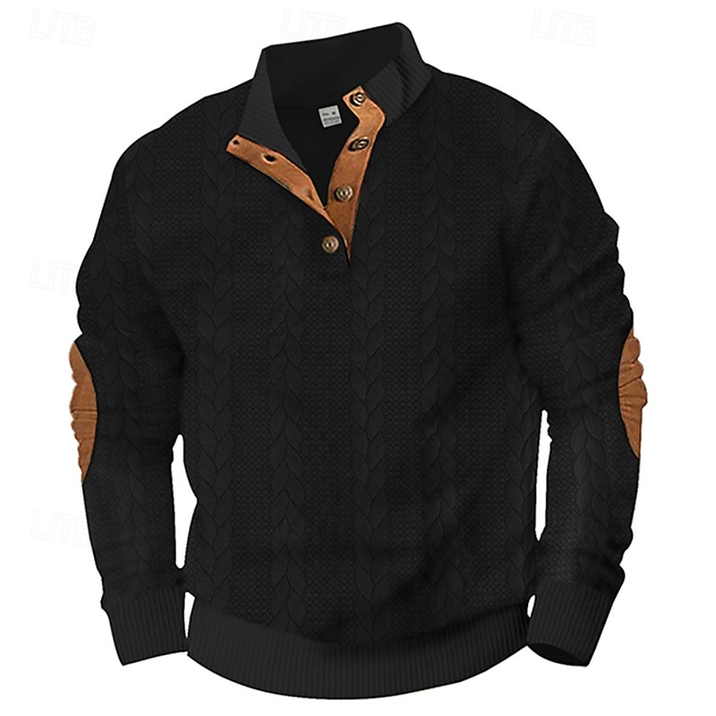 Men's Sweatshirt Polo Sweatshirt Black Navy Blue Brown Khaki Light Grey Standing Collar Plain Textured Sports & Outdoor Casual Daily Streetwear Cool Sportswear Spring &  Fall Clothing Apparel Hoodies2