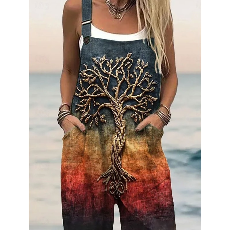 Women's Dungarees Active Graphic Sleeveless Print Vacation Daily Loose Fit Orange Summer2