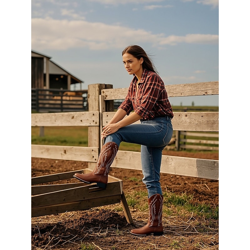 Women's Western Cowboy Boots with Embroidered Stitching – Faux Leather Mid-Calf Boots for Fall Festivals, Farm Work & Country Outfits4