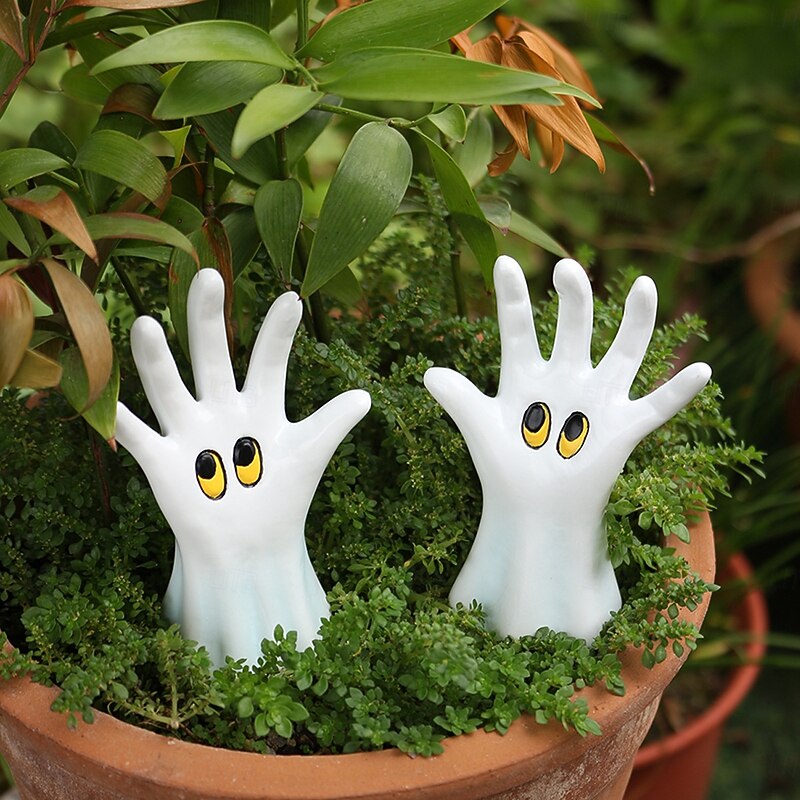 2PCS Halloween Resin Ghost Hands Figurines Set, Spooky Decorations for Outdoor Yard, Planter, Home, and Desktop Halloween Display4