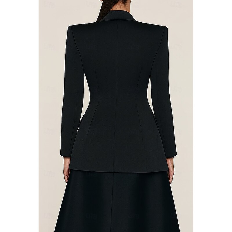 Women's Blazer Sport Coat Formal Wedding Guest Satin Elegant Long Sleeve Peak Lapel Double Breasted3