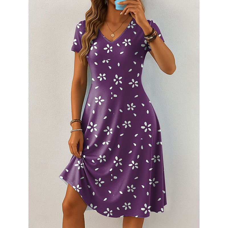 Women's Mini Dress Casual Dress T Shirt Dress Tee Dress Sundress A Line Dress Vacation Casual Boho Beach Regular Fit Floral Graphic Short Sleeve V Neck Blue Purple Green Gray Summer Spring4