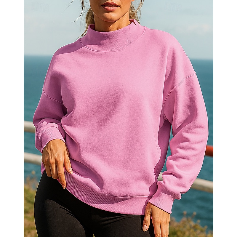 Women's Fleece Sweatshirt Pullover Sweatshirt Long Sleeve Top Athleisure Solid Colored Thermal Warm Windproof Hiking Workout Running Sportswear Activewear Black White Pink2