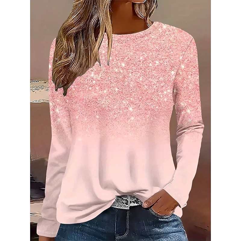 Women's T shirt Long Sleeve Crew Neck Long Sleeve Tunic Ombre Graphic Vintage Stylish Round Neck Regular Tops Daily Print Pink Fall Prefall