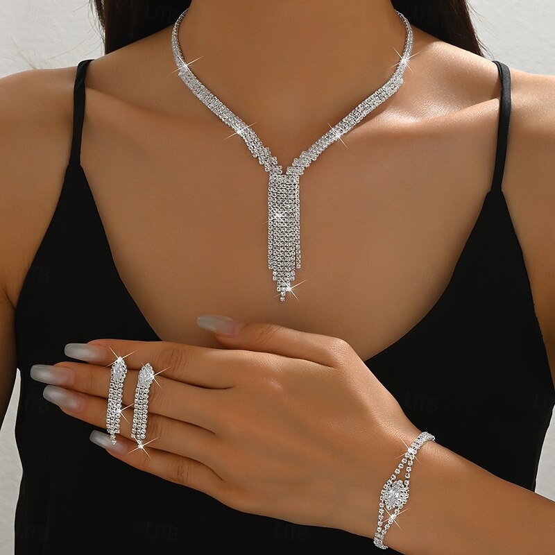 Bridal Jewelry Sets Three-piece Suit Imitation Diamond 1 Necklace 1 Bracelet Earrings Women's Elegant Sweet Lovely Tassel Fringe Love Precious Drops Jewelry Set For Wedding Party Evening Wear Gift