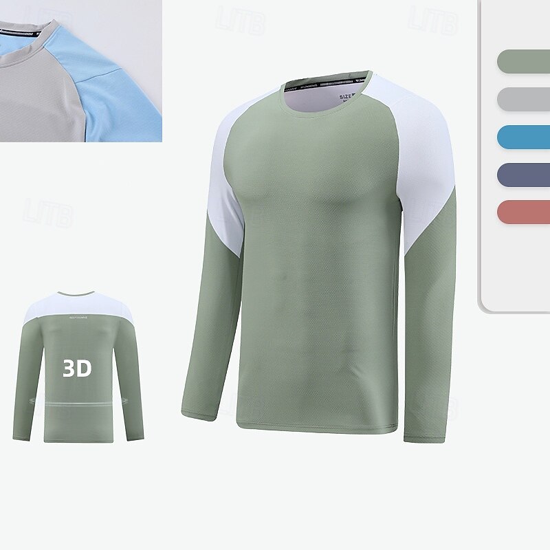 Men's Performance Shirt Sport Tee Shirt Long Sleeve Crew Neck Top Outdoor Quick Dry Sweat wicking anti-odor Breathable Polyester Patchwork Pink Blue Sky Blue Tennis Workout Athletic