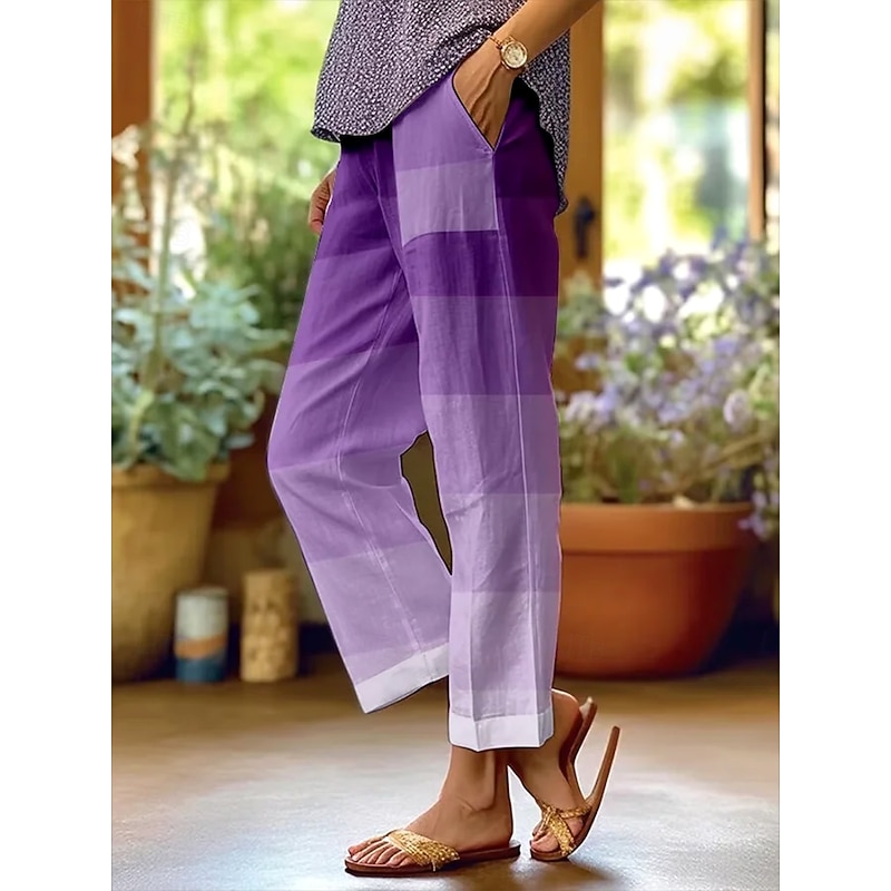 Women's Chinos Vacation Vintage Casual Full Length High Waist Graphic Gradient Striped Pocket Soft Outdoor Breathable Inelastic Formal Outdoor Vacation Violet Summer Spring Fall Regular Fit - Main Image