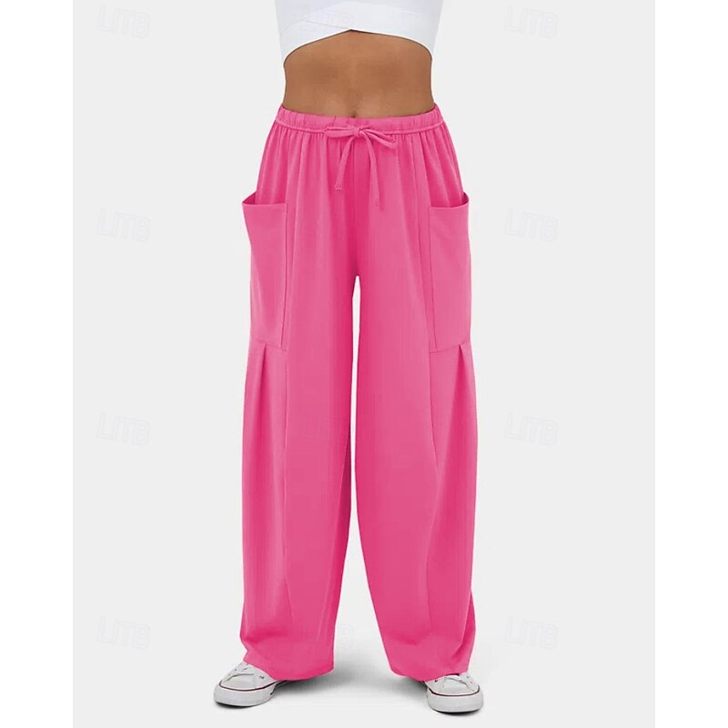 Women's Wide Leg Slacks Streetwear Casual Full Length Natural Plain Pocket Elastic Drawstring Design Comfy Street Holiday claret Black Army Green Light Brown Fall Regular Fit4