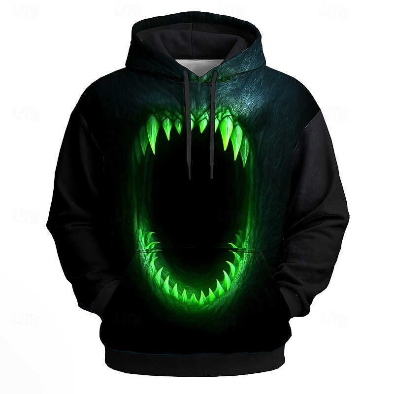 Halloween Men's 3D Mouth Hoodies Sweatshirt Punk Exaggerated Long Sleeve Crew Neck Club Streetwear Red Blue Drawstring Fall Winter Designer3