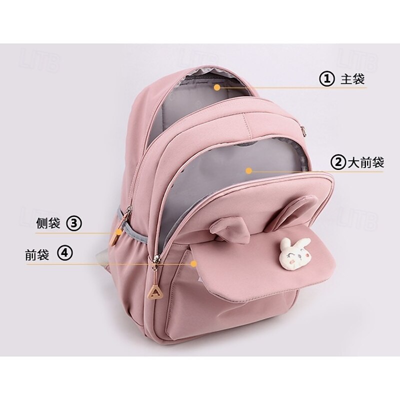 Girls Bunny Ear School Backpack with Cute Plush Keychain – Lightweight Waterproof Bookbag for Elementary and Middle School Students4