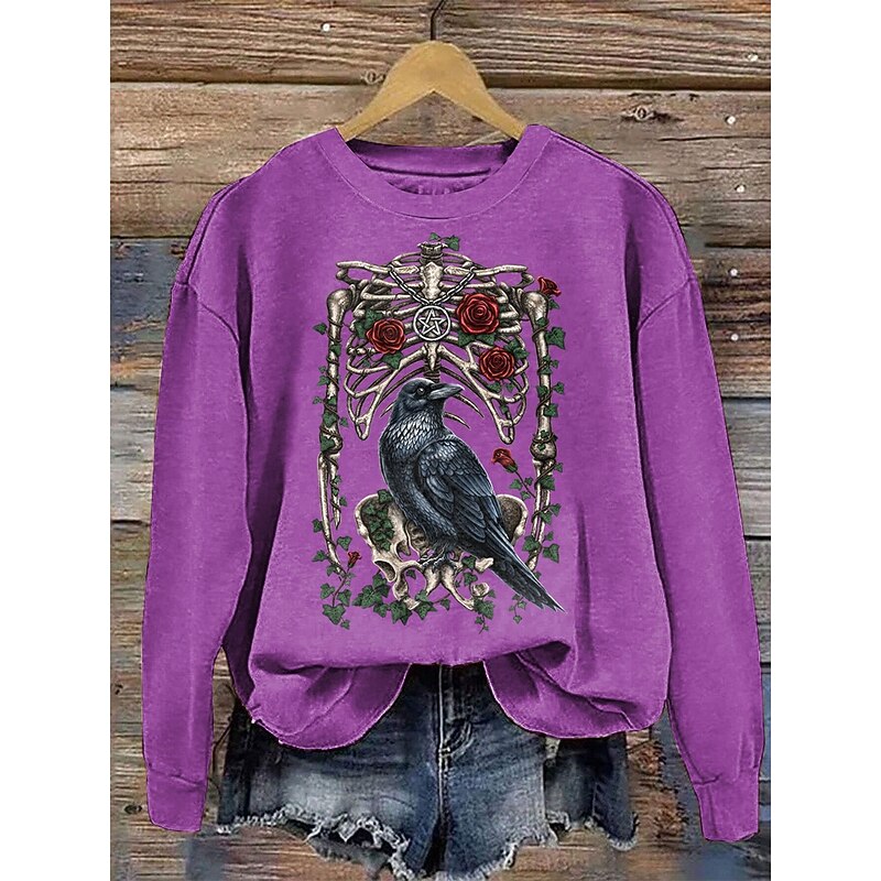 Rose By Sarah Richter Women's Sweatshirts Skulls Graphic Casual Long Sleeve Crew Neck Regular Tops Street Dailywear Casual Print Blue Purple Orange Green Khaki Fall Winter3