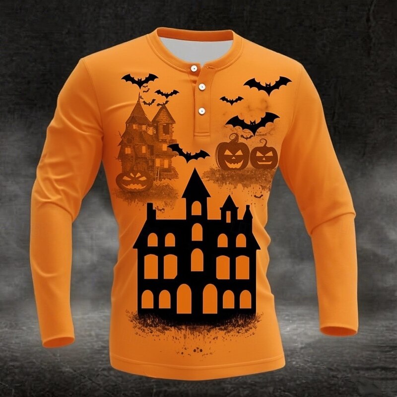 Men's Halloween Graphic Pumpkin Henley Shirt Long Sleeve Fashion Cute Daily Casual Holiday Going out Fall Winter Spring &  Fall 1# 2# 3# 4# Henley Henley T-Shirt4