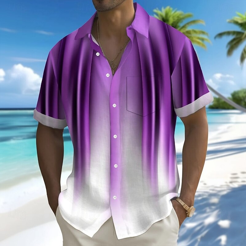 Men's Gradient Color Shirt Summer Shirt Button Up Shirt Short Sleeve Fashion Casual Outdoor Vacation Dailywear Summer Spring Turndown 3D Print Collared Shirts Front One Pocket Purple