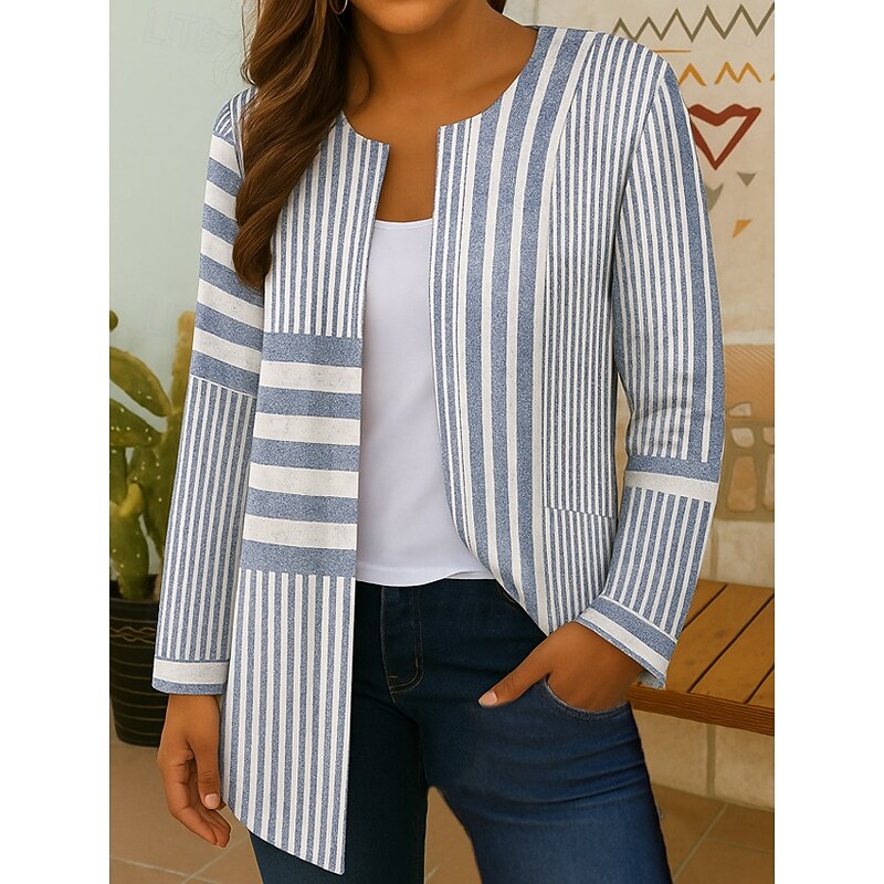 Women's Blazer Windproof Warm Pocket Color Block Open Front Modern Boho Vintage Geometric Casual Daily Casual Daily Regular Crewneck Loose Fit Long Sleeve Outerwear Black Yellow Pink Fall2