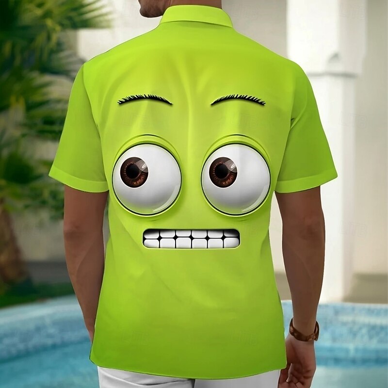 Men's Cartoon Funny Smile Face Shirt Summer Shirt Button Up Shirt Short Sleeve Fashion Casual Outdoor Vacation Dailywear Summer Spring Turndown 3D Print Collared Shirts Front One Pocket Green2