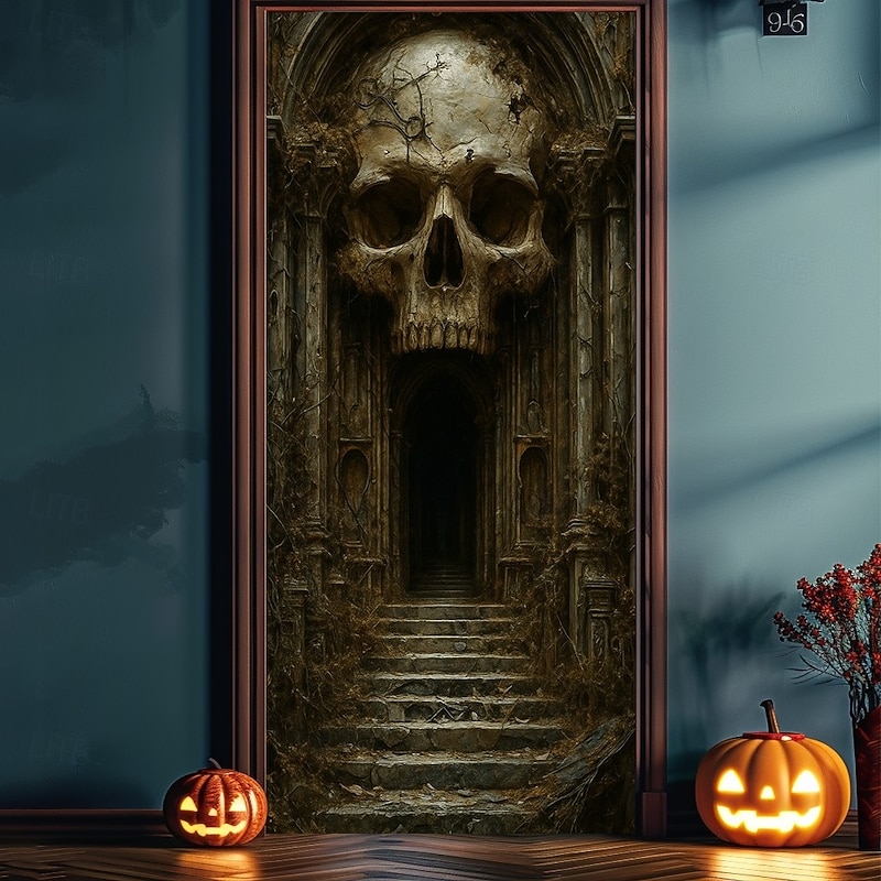Halloween Door Cover – Spooky Dungeon Tunnel Entrance, Haunted House Entrance Banner, Scary Outdoor 2025 Halloween Decoration for Bedroom, Living Room, Bathroom3