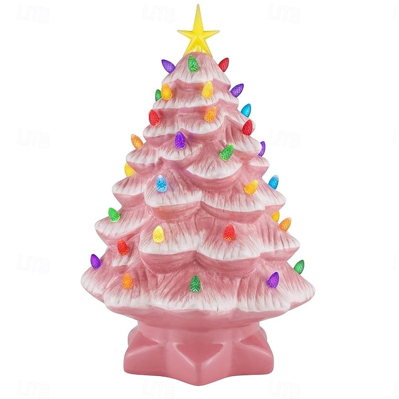 Ceramic Christmas Tree, Lighted Tabletop Santa Claus Christmas Tree with Multicolored Lights and Star, Prelit Battery Operated Vintage Ceramic Tree for Office Table Holiday Decorations3