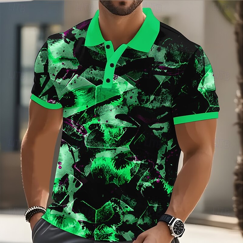 Men's Geometric Abstract Polo Short Sleeve Polo Shirts Collared Shirts Casual Athleisure Daily Wear 3D Print Buttons Summer Red Blue Purple3