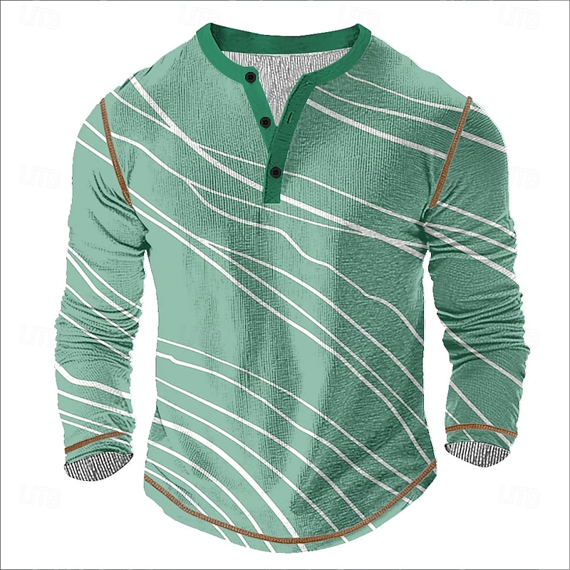 Men's Graphic Abstract Henley Shirt Tee Long Sleeve Vintage Fashion Designer Outdoor Casual Daily Spring &  Fall All Seasons Green Light Blue Dark Blue Henley Henley T-Shirt3