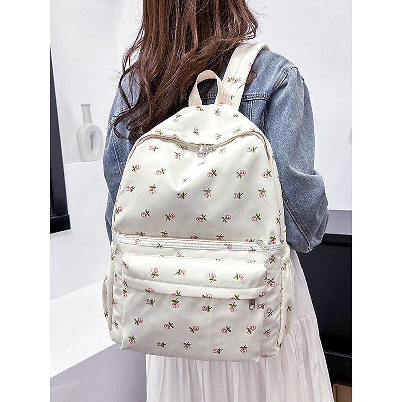 Floral Print Canvas Backpack for Women – Lightweight Casual School Bag with Spacious Interior, Vintage Style Daypack for Teen Girls and College Students3