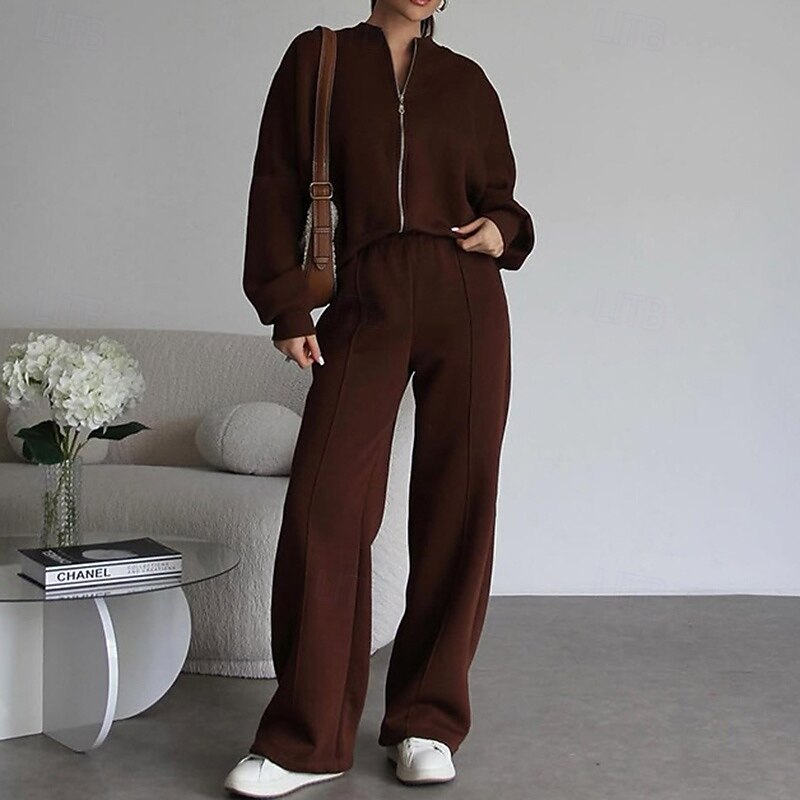 Women's Tracksuit Sweatpants Lounge Outfits  Zip Up Pocket Solid Colored Clothing Suit Fall & Winter Black White Gym Training Running High Waist Windproof Lightweight Moisture Wicking Long Sleeve4