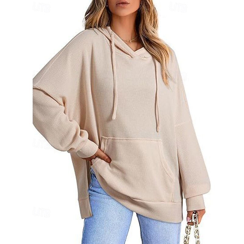 Women's Pullover Hoodie Sweatshirt Hoodies Plain Casual Long Sleeve Hooded Regular Tops Street Going out Pocket Blue Brown Green Beige Gray Fall Winter3