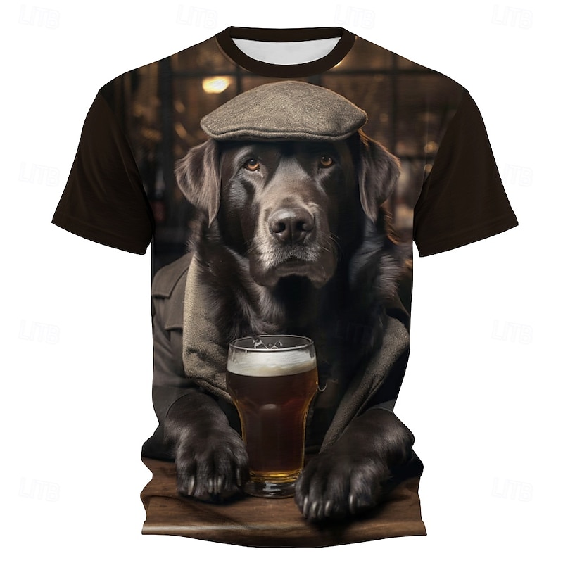 Men's Dog 3D Funny T Shirt Short Sleeve T shirt 3D Print Crew Neck Shirt Exaggerated Designer Party Street Casual Black 1 Black Brown Summer Spring All Seasons Clothing Apparel S M L XL XXL XXXL