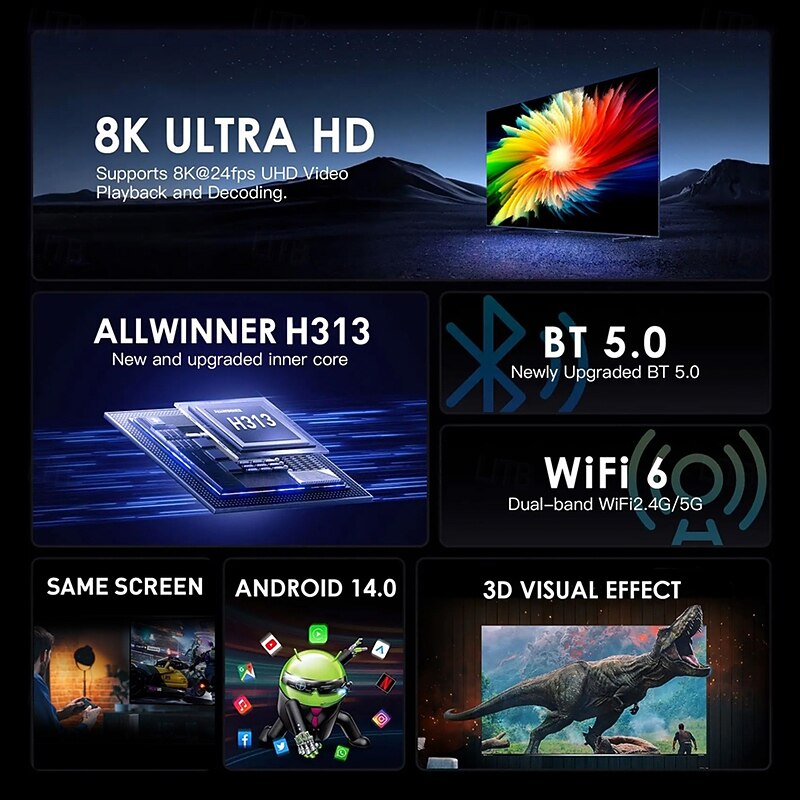 Android TV Box Mortal Q1 PLUS CPU Allwinner H313 Support 2.4G/5.8G Wifi BT5.2 Google Assistant 2GB RAM 16GB 8GB ROM Smart Home TV Box3