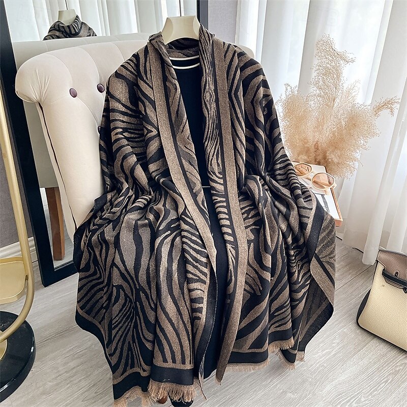 Women's Rectangle Scarf Women's Shawls & Wraps Street Daily Date Black Brown Scarf Print3