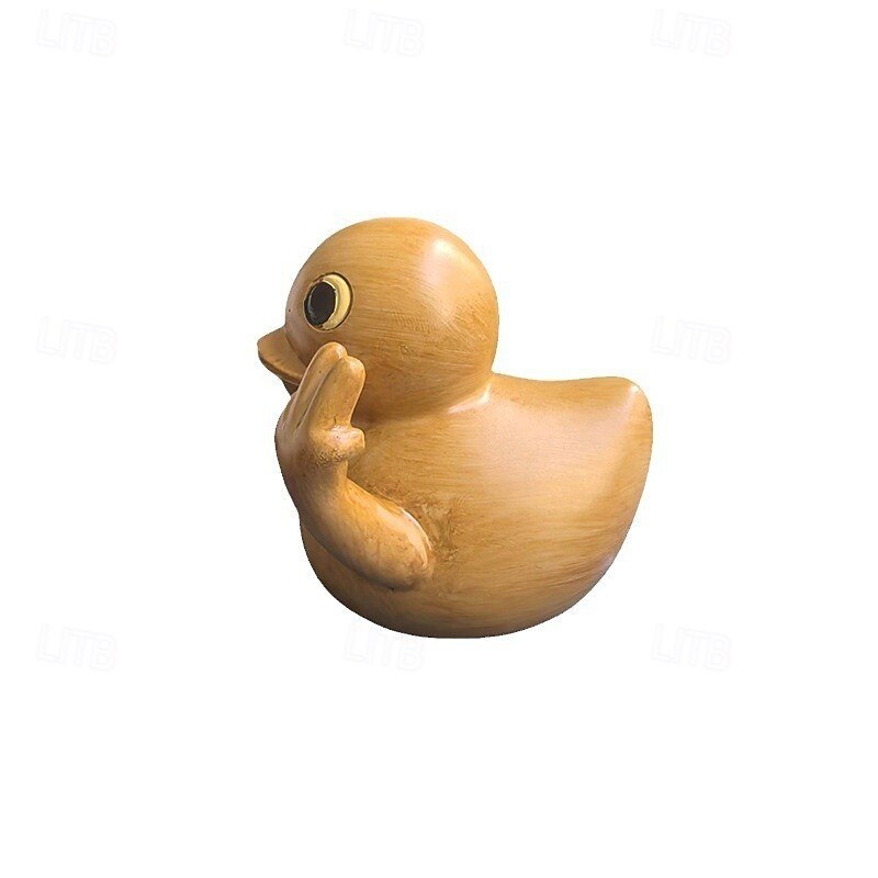 Wood Grain Peace Sign Duck Resin Figurine, Funny Desktop Decoration, Creative Home Decor Statue, Gift Ornament for Office or Shelf3