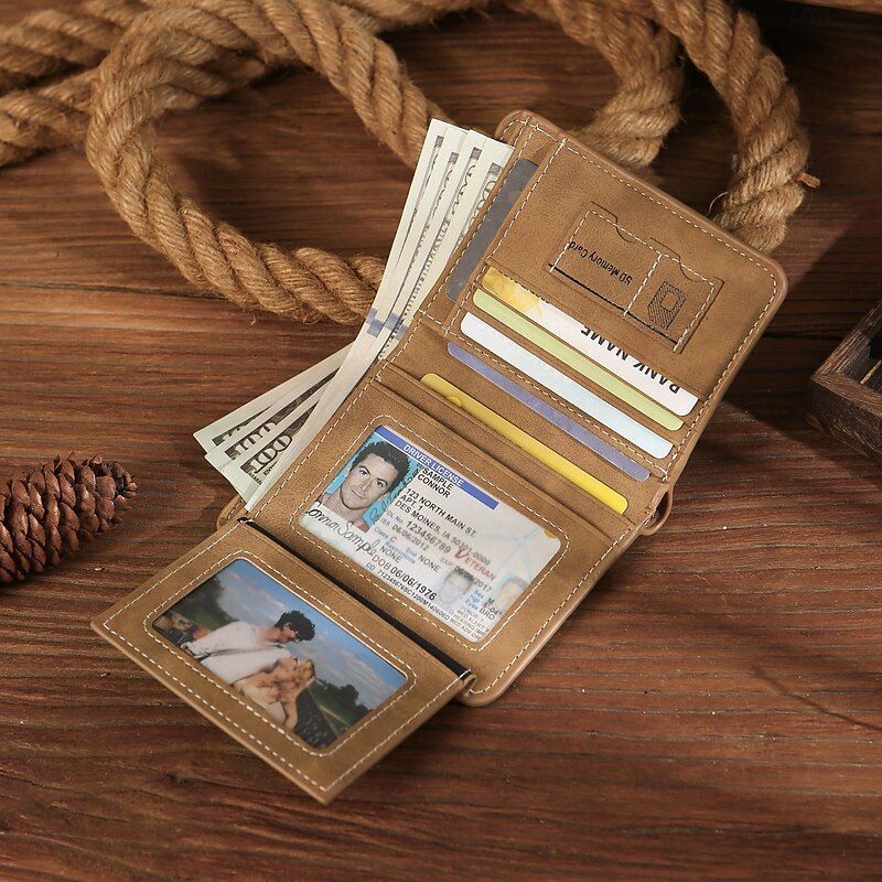 Personalized Photo Engraved Wallet Custom Best Gift for Men, Vintage Brown or Blue Leather Bifold, Custom Picture Wallet for Husband Dad, Birthday Father's Day Christmas3