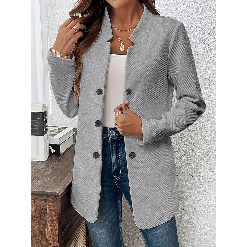 Women's Blazer Comfortable Breathable Buttons Fashion Modern Plain Work Daily Open Front Regular Stand Collar Regular Fit Long Sleeve Outerwear Black White Gray Spring Fall