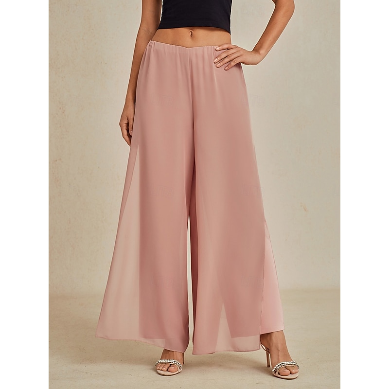 Women's Culottes Wide Leg Straight-Leg Trousers Elegant Stylish Classic Style Full Length Medium Waist Solid Color Elastic Waist Stretchy Wedding Vacation Party Blush Pink Spring, Fall, Winter, Summer2