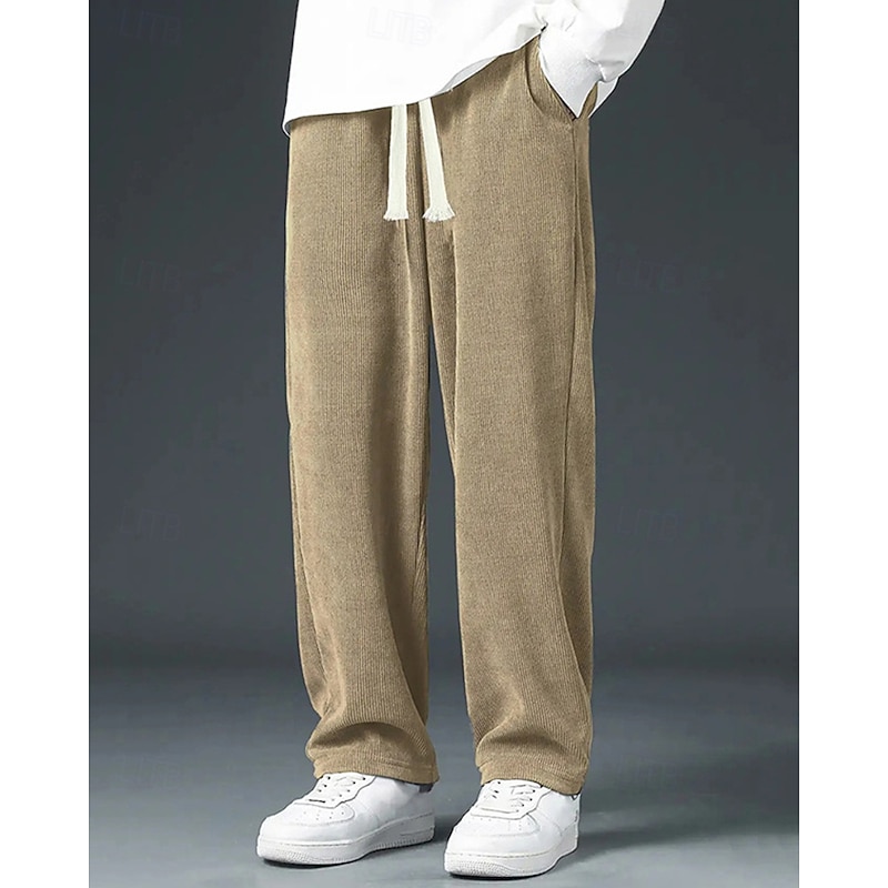 Men's Corduroy Pants Trousers Casual Pants Pocket Elastic Waist Drawstring Plain Comfort Sports Outdoor Daily Fashion Casual Black White Micro-elastic