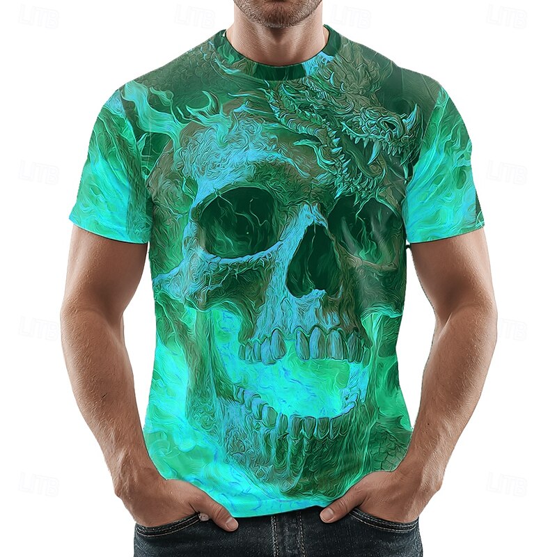 Halloween Men's Skull 3D T Shirt  Crew Neck Clothing Apparel 3D Print Party Street Holiday Short Sleeve Graphic Exaggerated Designer4