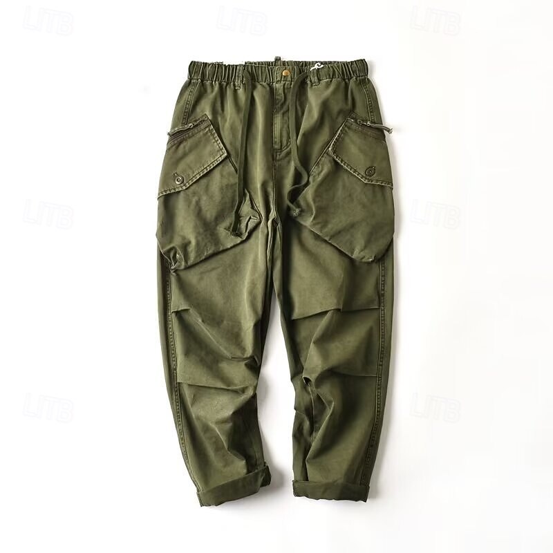 Men's Cargo Pants Trousers Elastic Waist Drawstring Multi Pocket Plain Wearable Outdoor Daily Camping & Hiking Fashion Classic Green Khaki2