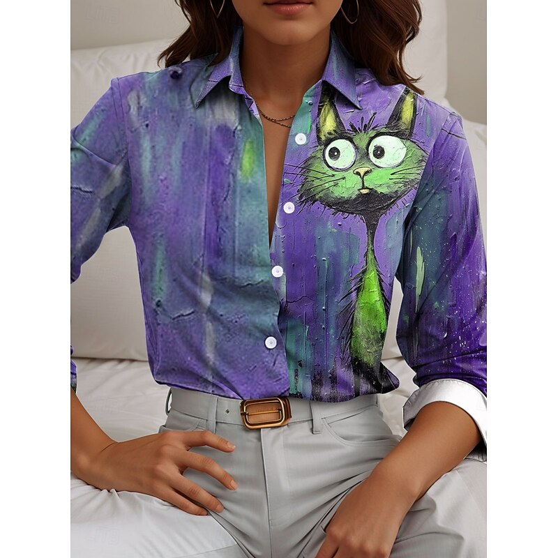 Women's Shirt Button Down Tunic Shirt Collar Long Sleeve Ombre Graphic Animal Daily Stylish Casual Regular Tops Work Daily Holiday s Print Blue Purple Orange Green Spring Fall3