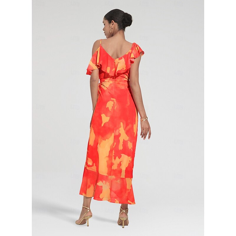 Women's Peplum Dresses Wedding Guest Midi Dress Purple Orange Short Sleeve Blooming Ruffle Front Tie Spring & Summer Asymmetrical Romantic S M L2