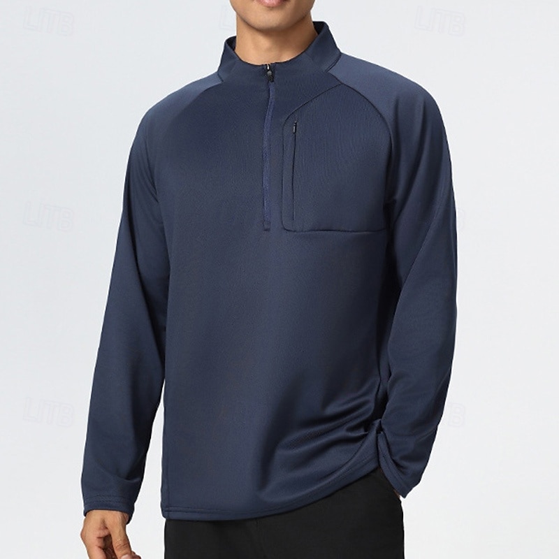 Men's Sport Sweatshirt Long Sleeve Stand Collar Top Outdoor Quick Dry Breathable Polyester Black Blue Dark Blue Fishing Tennis Running2