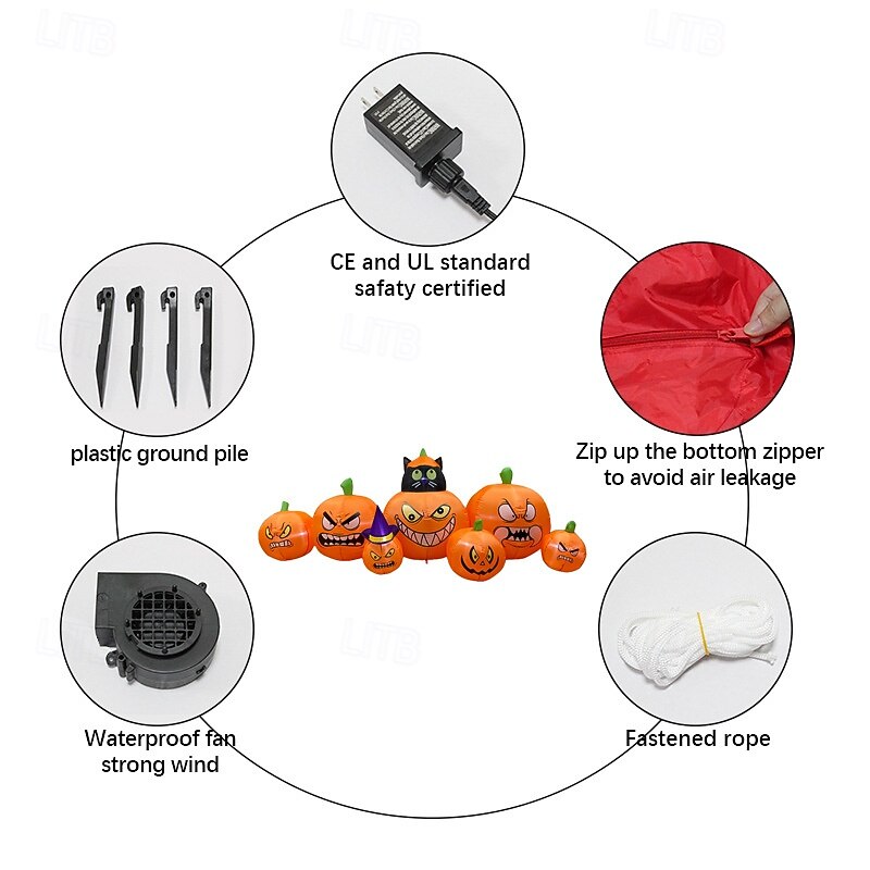 8 FT Long Inflatable Pumpkin with Black Cat, Outdoor Halloween Decor with LED Lights3