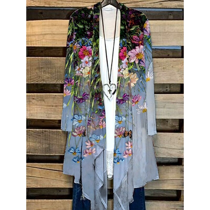 Women's Shirt Floral Graphic Abstract Elegant Stylish Basic Long Sleeve V Neck Regular Tops Daily Dusty Blue Purple Spring Fall4