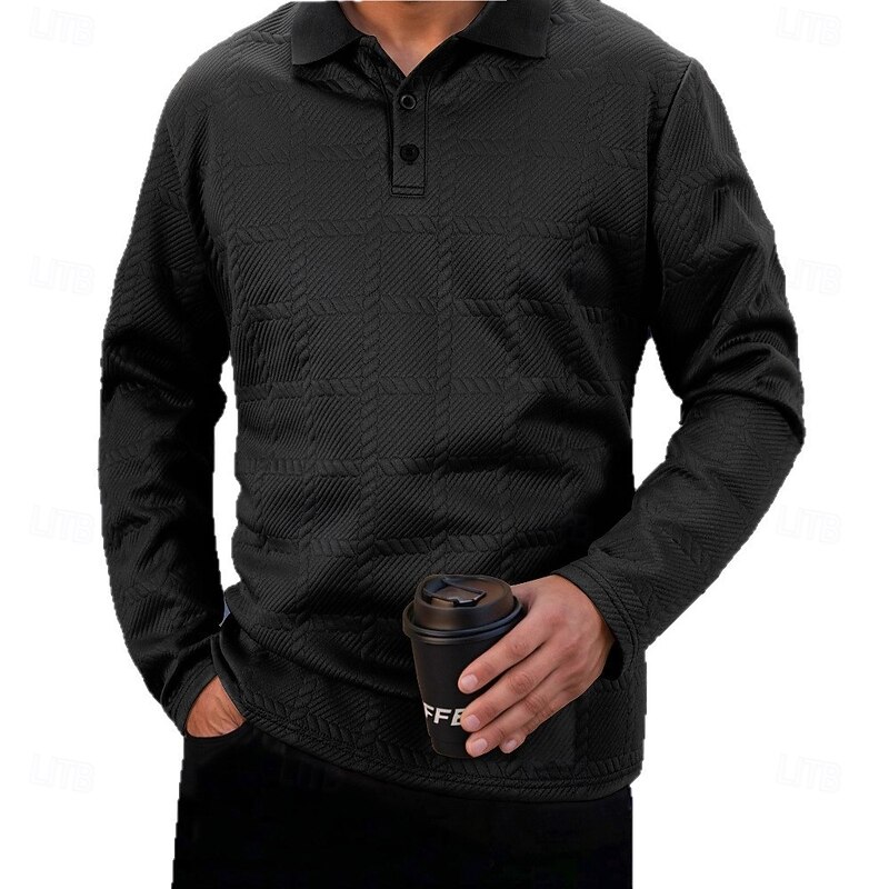 Men's Golf Shirt Work Casual Lapel Long Sleeve Fashion Comfortable Plain Buttons Spring &  Fall Dark Khaki Black White Navy Blue Military Green Gray Golf Shirt2