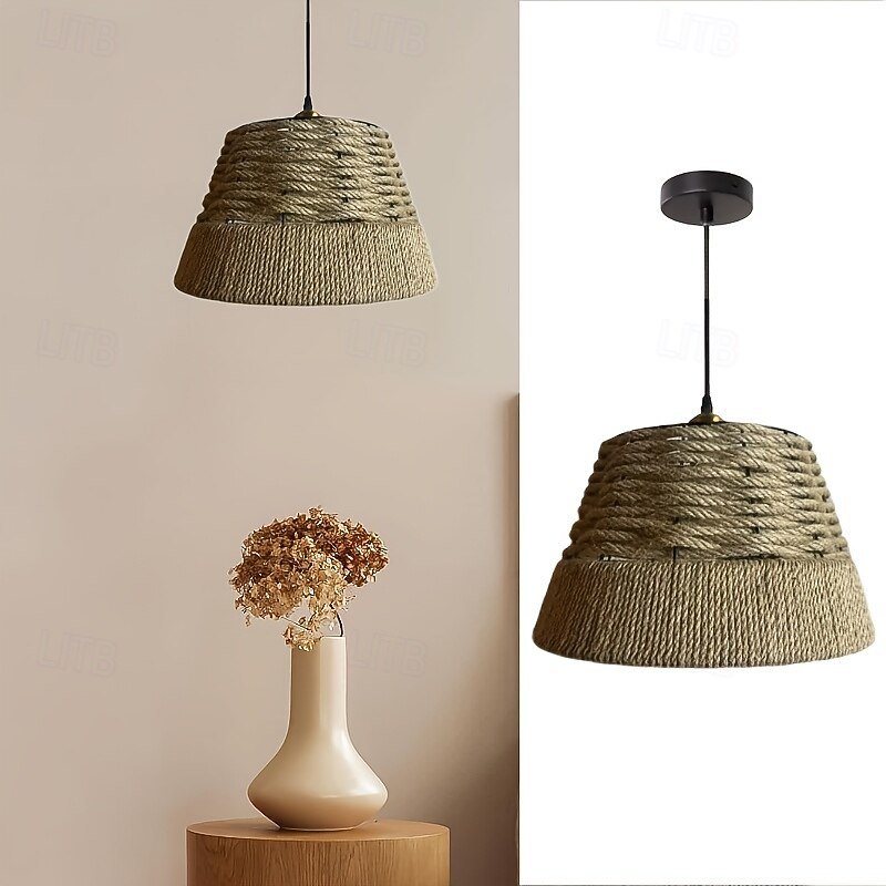 Rustic Farmhouse Hemp Rope Pendant Light, Hand-Woven Bell Tapered Design, Warm White/White Light, E26/E27, Adjustable Chain4