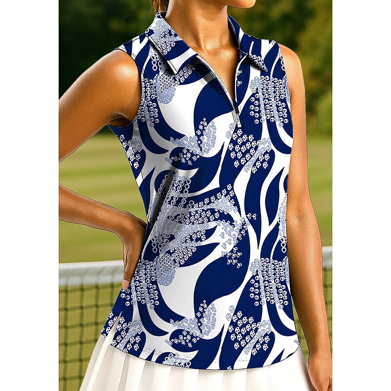 Women's Geometric Sport Shirt Golf Polo Shirt Tank Top Tennis Shirt Sleeveless Zipper UPF50+ UV Resistant High Elasticity Moisture Wicking Breathable Tennis Pickleball Running Turndown Zip Collar3