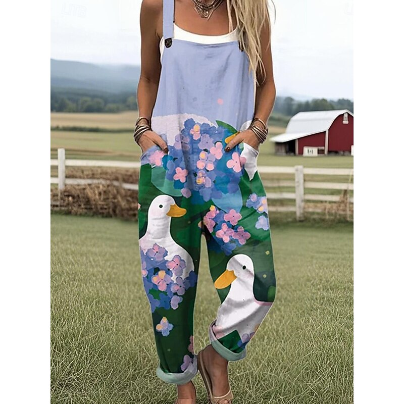 Women's Dungarees Active Graphic Sleeveless Harem Vacation Street Loose Fit Light Green Royal Blue Blue Summer4