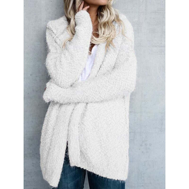 Women's Hoodie Jacket Comfortable Breathable Zipper Pocket Casual Plain Vacation Street Casual Daily Wear Open Front Long Hooded Regular Fit Long Sleeve Outerwear Black White Pink Spring Fall4