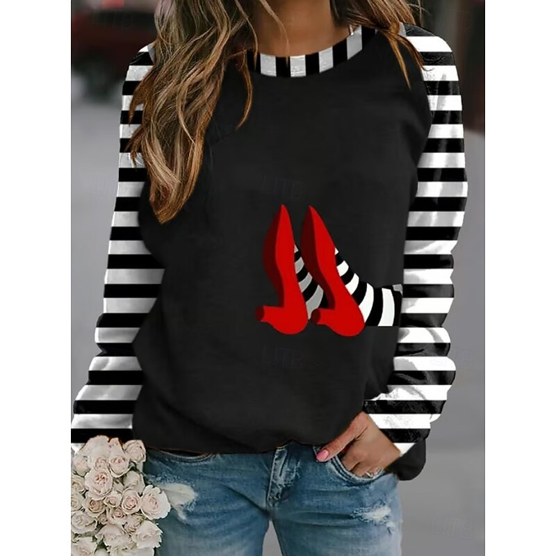 Halloween Women's Pullover Sweatshirt Pumpkin Graphic Striped Fashion Casual Long Sleeve Crew Neck Regular Tops Street Dailywear Casual Print Black Green Beige Fall Winter2