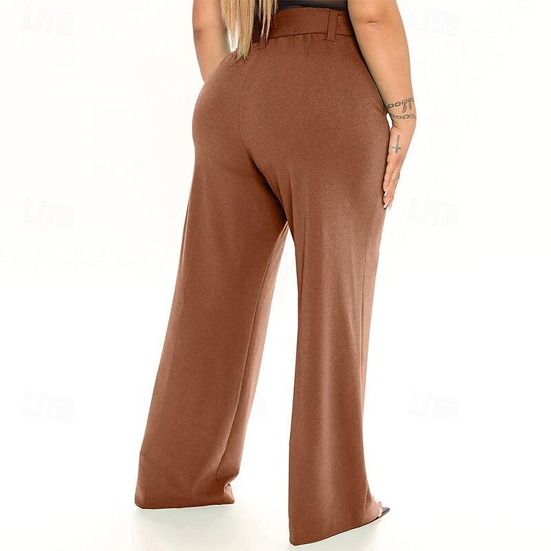 Women's Wide Leg Slacks Streetwear Casual Full Length Natural Plain Pocket Elastic Waist Comfortable Street Daily Wear Weekend claret Grey Brown Fall Regular Fit3