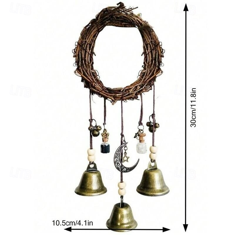 Witch Bell Hanging Decor Classic Protective Witchy Bells with Black White Blessing Bottles Spiritual Wind Chime for Wiccan Altar Pagan Home Wall Ornament4