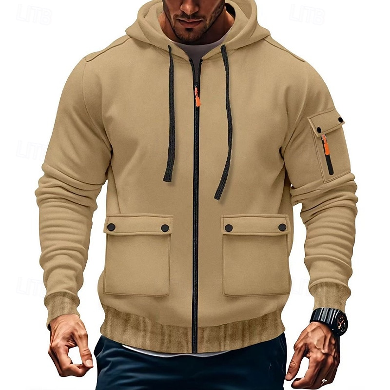 Men's Hoodie Fleece Hoodie Tactical Hoodie Black White Wine Army Green Red Hooded Plain Pocket Sports & Outdoor Casual Daily Streetwear Cool Designer Spring &  Fall Clothing Apparel Hoodies